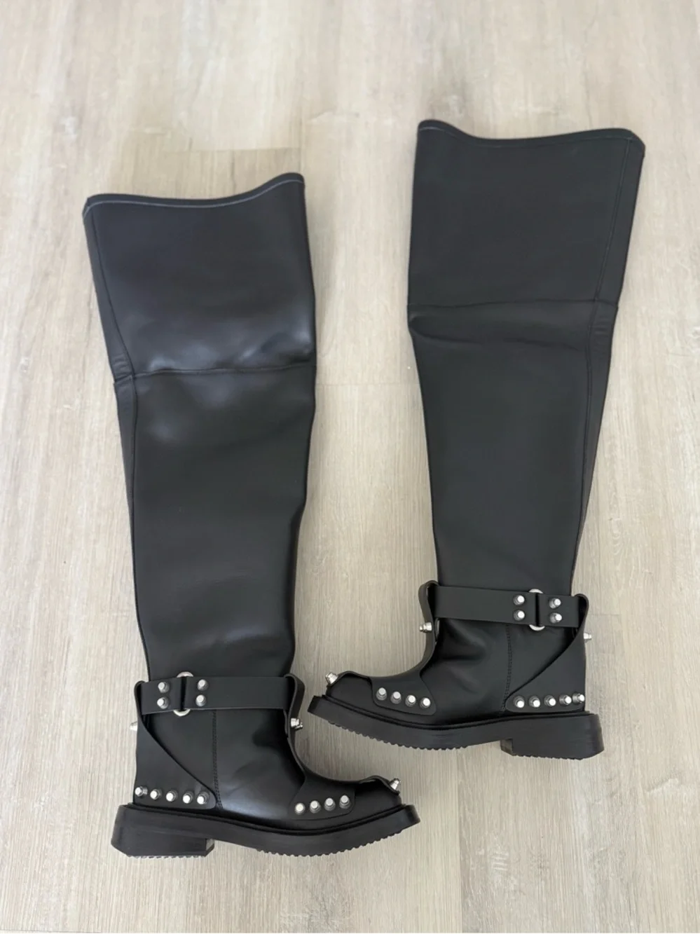 New Alexander Wang Black Dixon Buckle Thigh-high Boot In Leather 37 $2,750